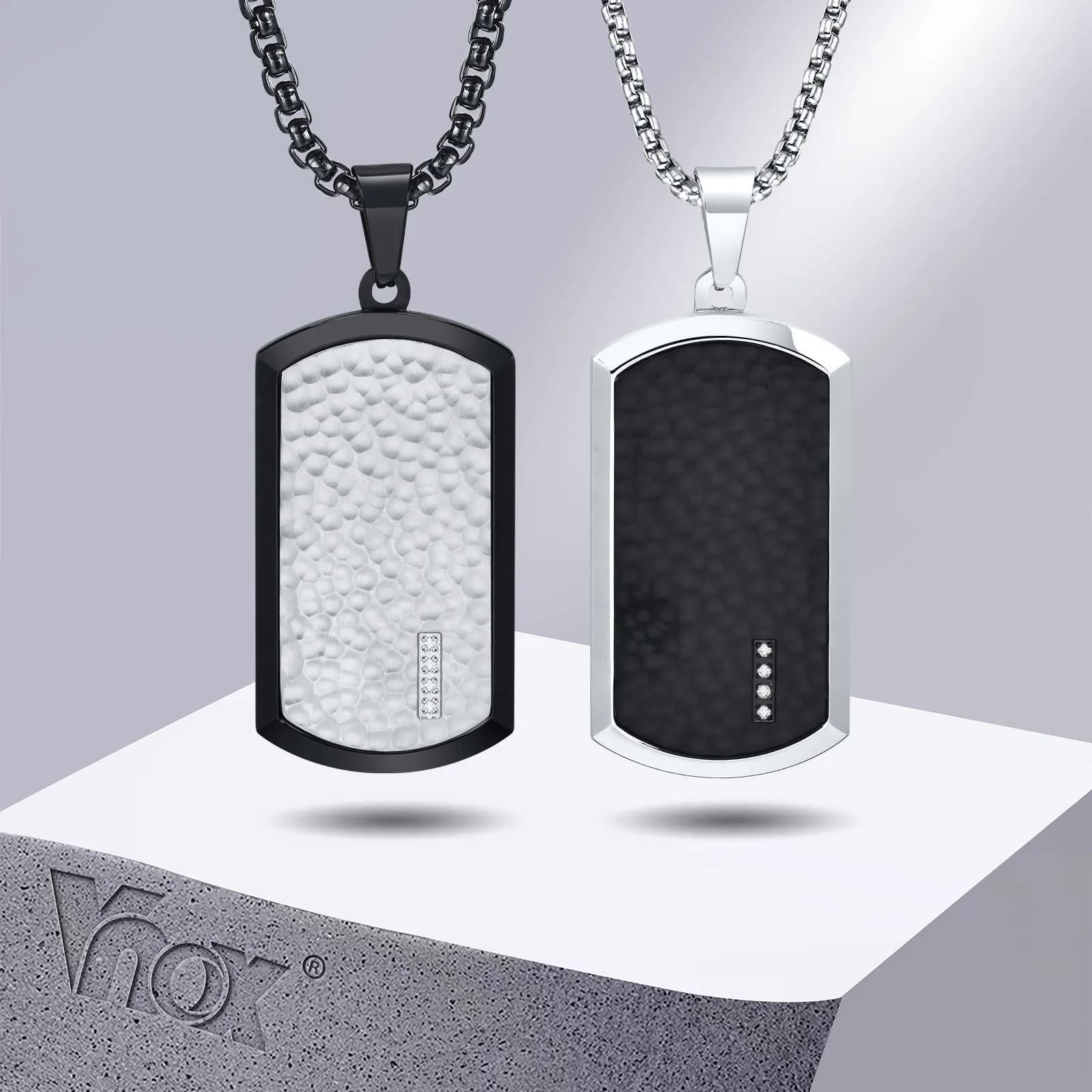 Vnox Stylish Hammered Dog Tag Necklace for Men, Stainless Steel Square Collar Birthday Christmas Gifts for Father Dad Husband