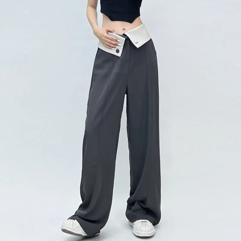 Streetwear Women Yuppie Style Flip Waist Suit Pants Female Summer High Waist Draped Casual Wide Leg Straight Pants - image 3