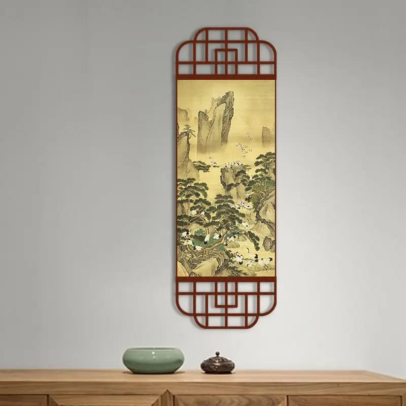 Pine Plum Crane Tapestry Wall Hanging, Vertical Scroll Chinese Ink Canvas Art for Living Room Dining Study Corridor House Decor - image 6