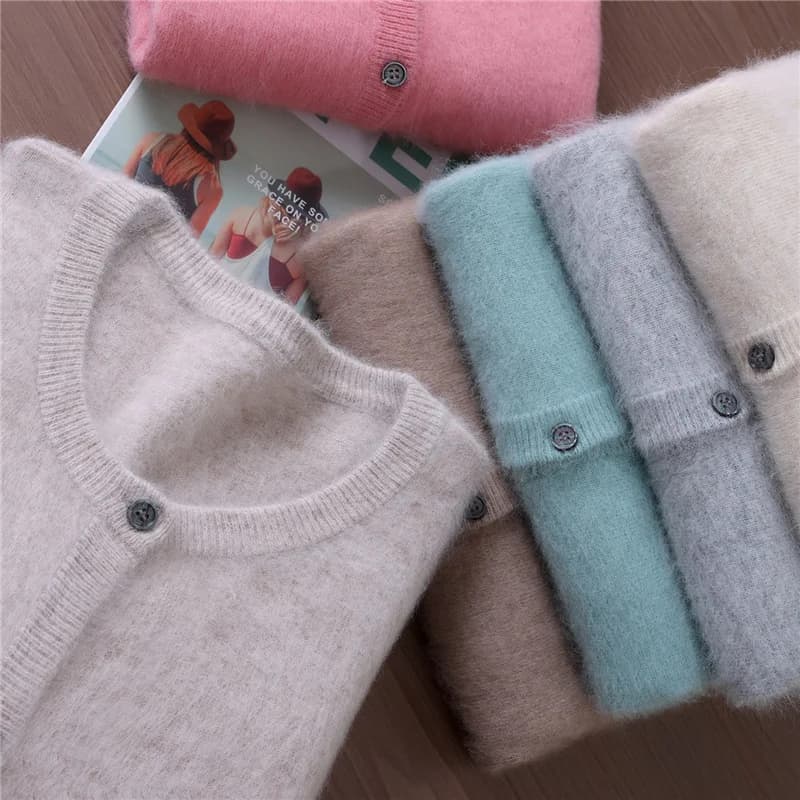 Autumn And Winter Women's Round Neck Mink Cashmere Knitted Cardigan Solid Color Button Wool Knitted Coat Temperament Sweater - image 4