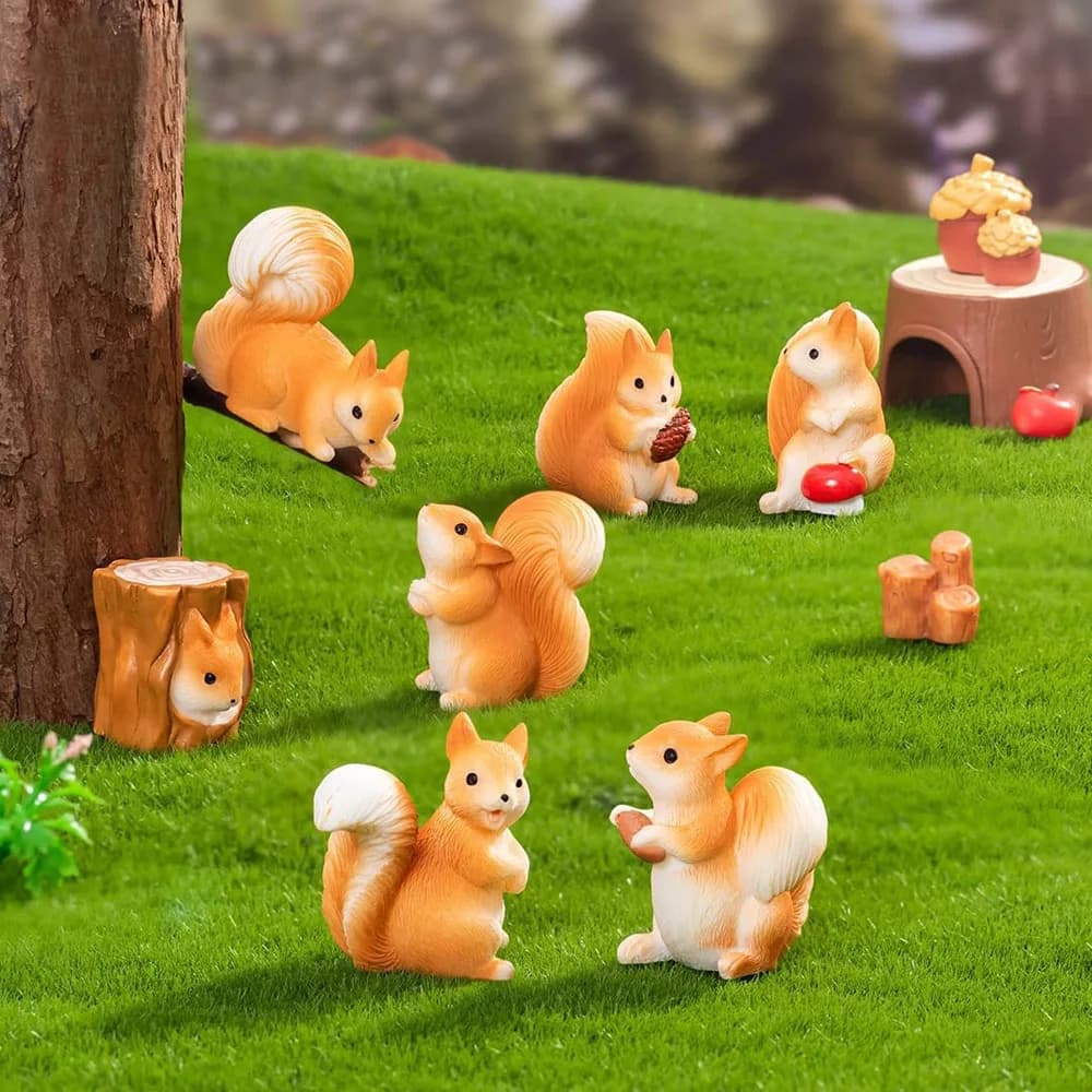 7Pcs Resin Miniature Squirrel Figurines Mini Forest Animal Figures for DIY Micro Moss Landscape Diorama Fairy Garden Craft - image 5