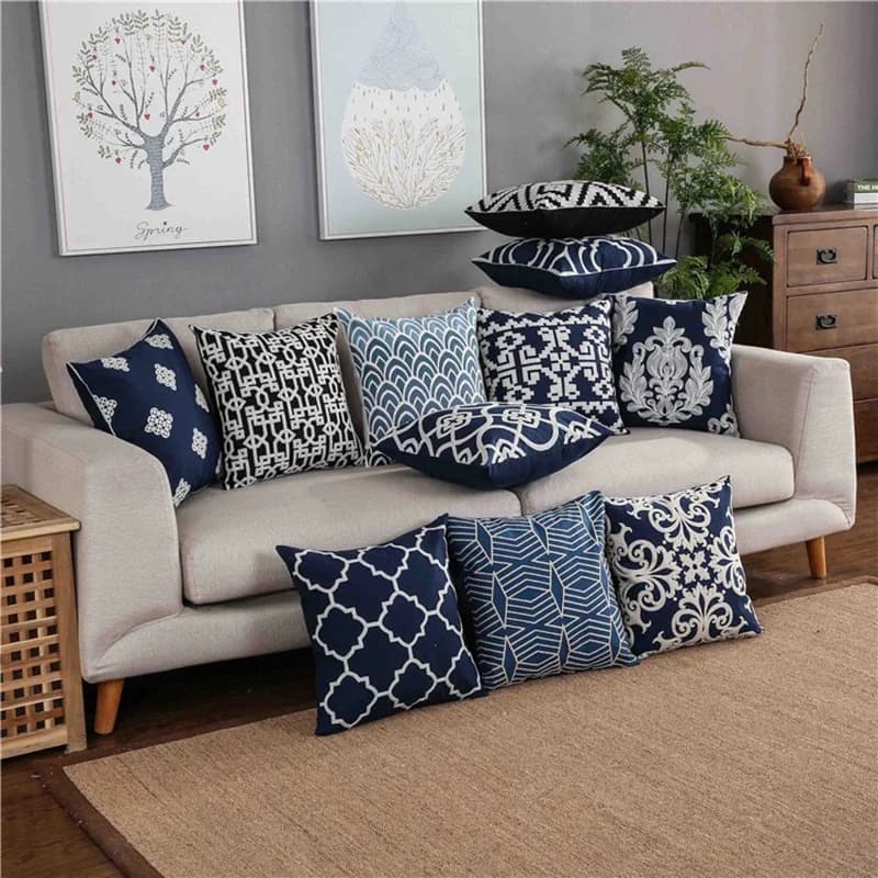 Home Decor Embroidered Cushion Cover Navy/White Pillowcase Canvas Cotton Square Embroidery Pillow Cover 45x45cm Quatrefoil - image 3