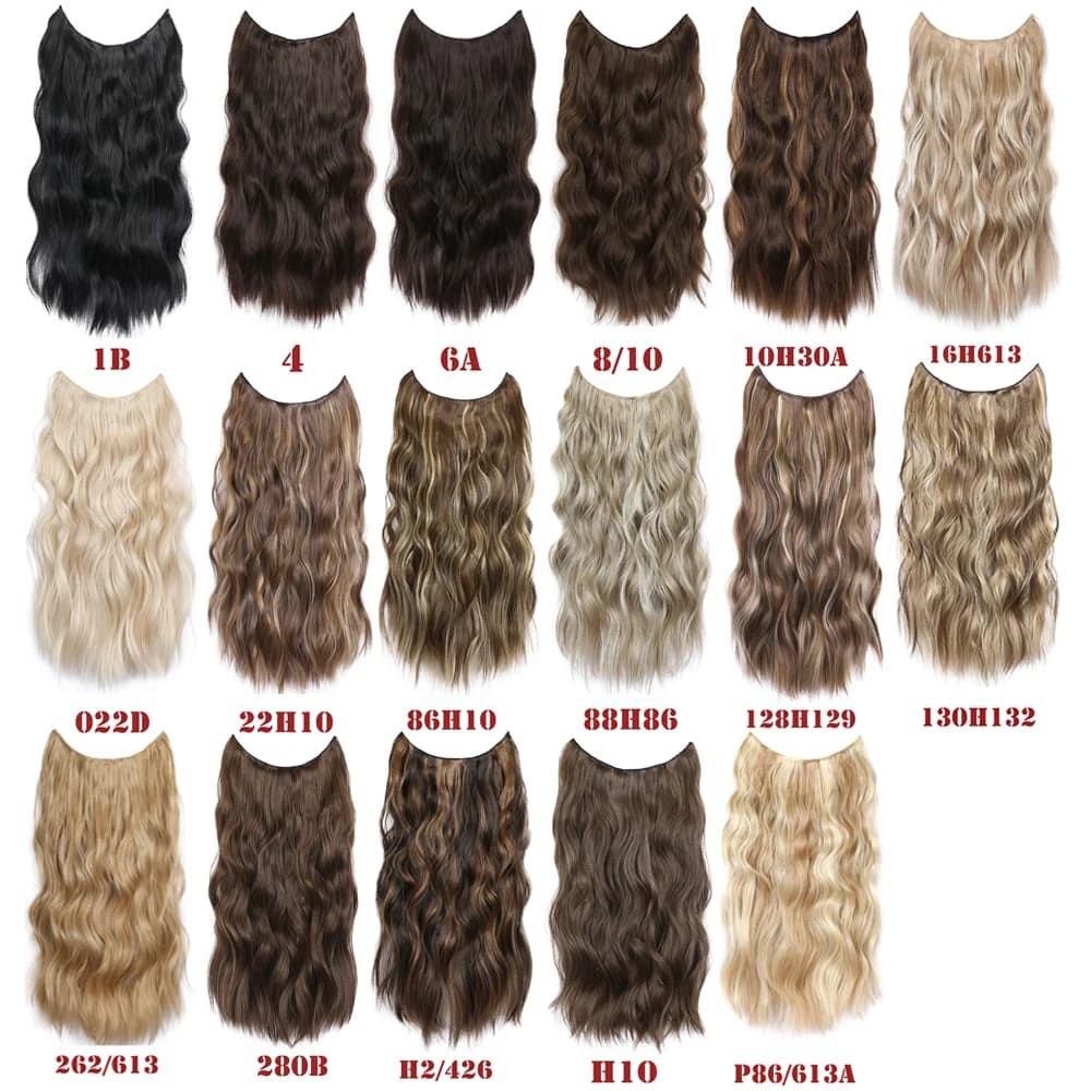 Two Clips Invisible Wire Hair Extensions Synthetic Long Wavy Black Brown One Piece False Hairpiece Hair Extension For Women - image 3