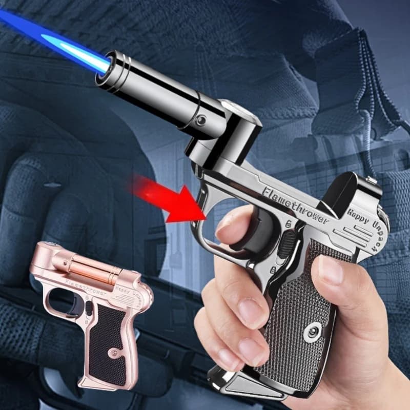 Windproof Foldable Rotary Lighter Outdoor Metal Jet High Power Blue Flame Butane Gas Kitchen Portable Lighter - image 5