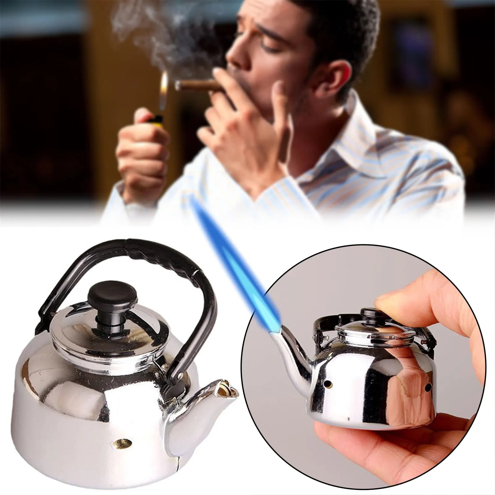 Cool Tea Kettle Lighter Funny Windproof Jet-Flame Refillable Butane Lighters Unique Present for Men C Smoking Accessories Torch