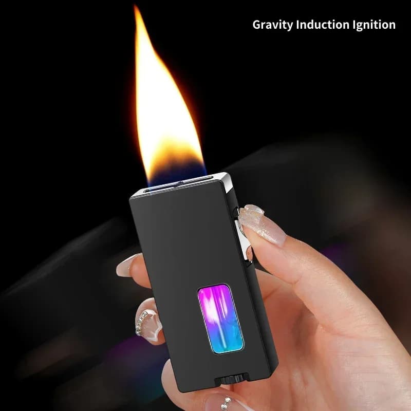 2025 NEW Open Fire Butane Gas Metal Lighter LED Visible Gas Window Sensing Shake Ignition Electric Lighter Smoking Men's Gift - image 3