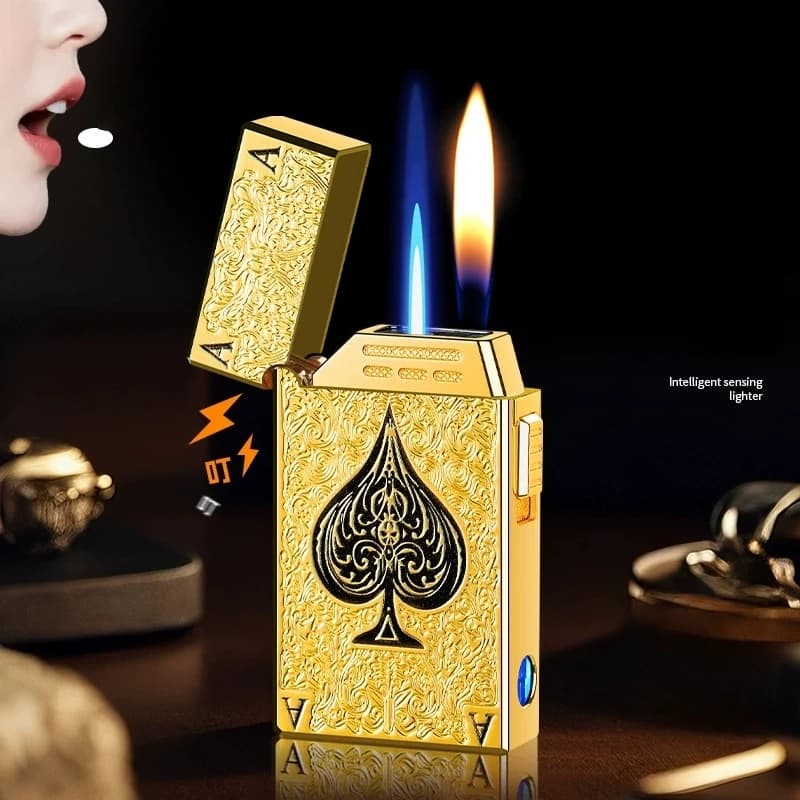 Intelligent Induction Steel Sound Dual Fire Conversion Lighter Windproof Direct Spray Inflatable Lighter High-end Men's Gift
