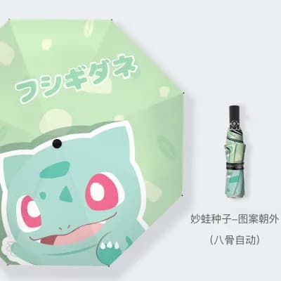 Pokemon Starter Bulbasaur Squirtle Auto Open Close Compact Umbrella Lightweight Travel Sun Rain UV Protection Fan Gift - image 4