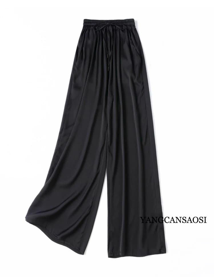 Vertical Naked Feeling 93% Natural Mulberry Silk Elastic Double Qiao Satin Elastic Waist Women's Fashionable Wide Leg Pants - image 4