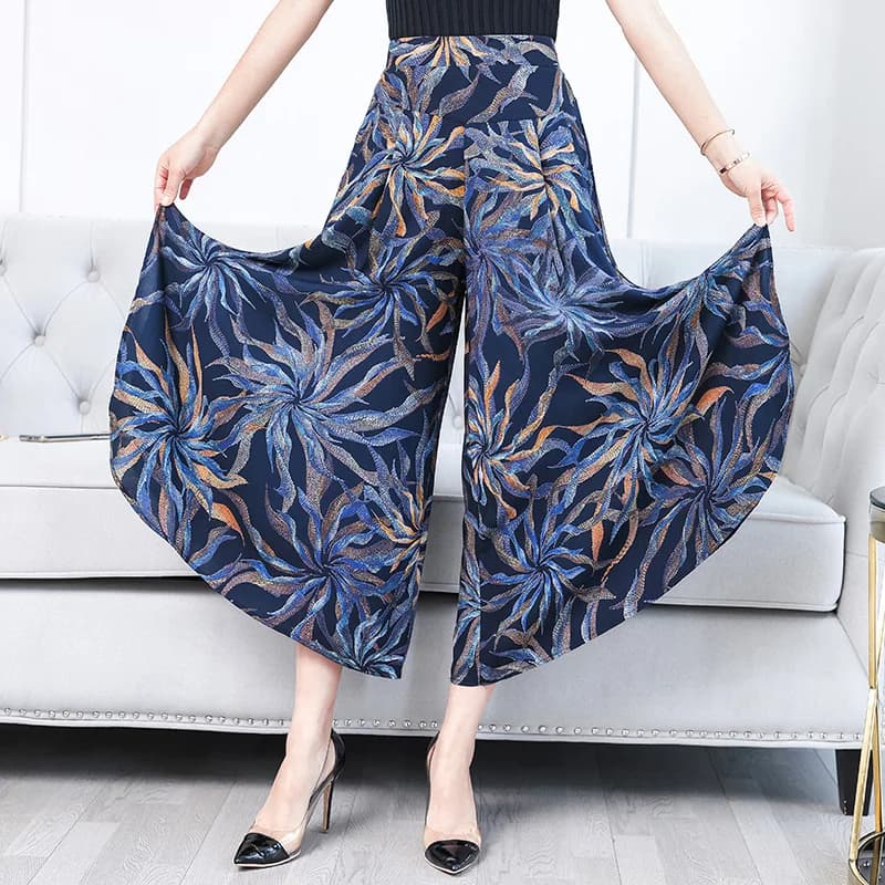 Fanmuer 2025 Summer Pants Women Casual Loose Elastic Waist Vintage Pant Trousers Women Wide Leg Pants Print Calf-length Pants - image 3