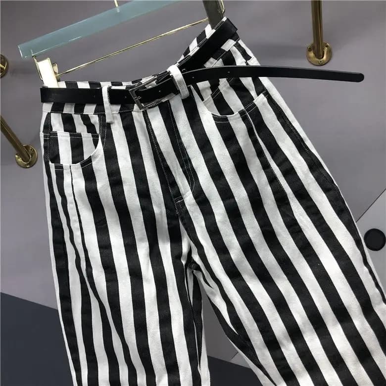 Stretch Casual Ankle-length Harem Pants for Women 2023 New Spring Autumn All-match High Waist Streetwear Casual Striped Trousers - image 3
