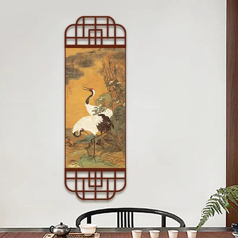 Pine Plum Crane Tapestry Wall Hanging, Vertical Scroll Chinese Ink Canvas Art for Living Room Dining Study Corridor House Decor - image 5