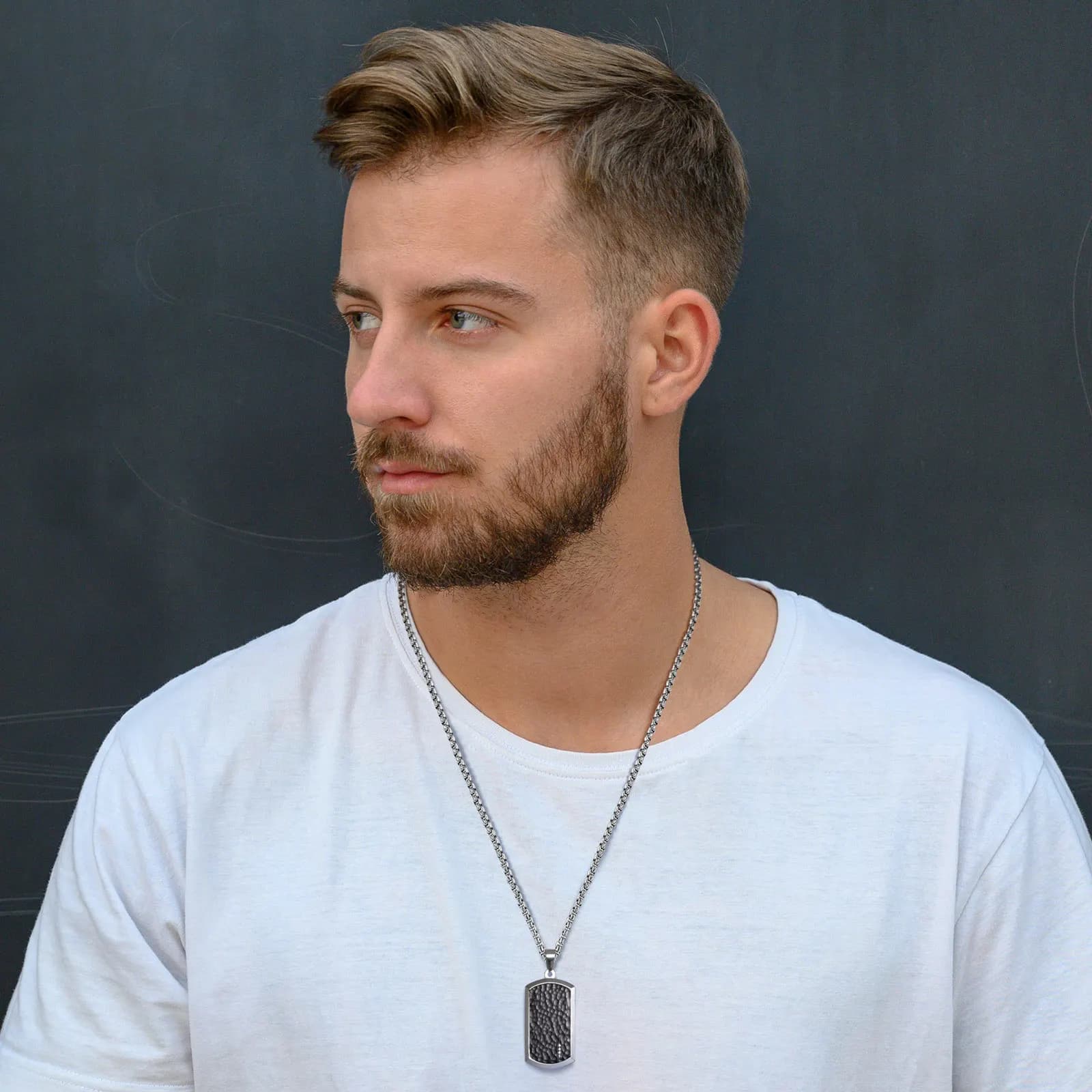 Vnox Stylish Hammered Dog Tag Necklace for Men, Stainless Steel Square Collar Birthday Christmas Gifts for Father Dad Husband - image 5