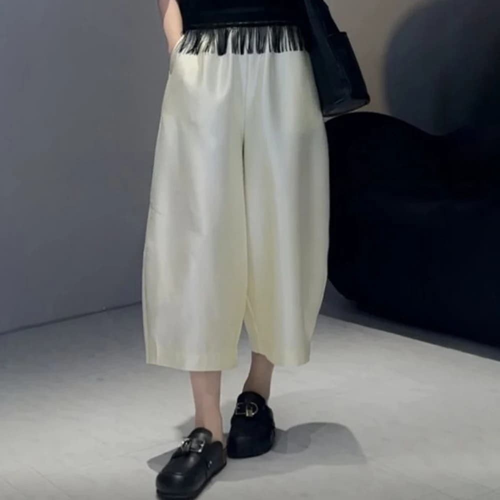 Moon pants spring and summer high waist elastic satin profile cut loose casual pants  sweatpants women