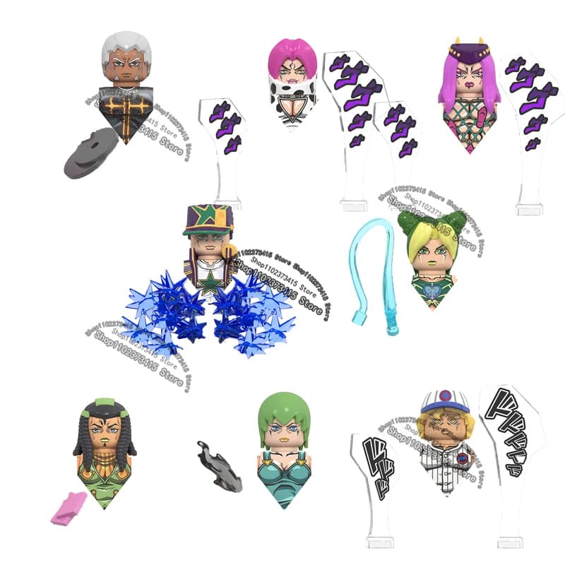 WM Blocks WM6160 JOJO Bizarre Adventure Emporio Hermes Foo Rikiel Narciso Enrico Jolyne Kujo Jotaro Anime Bricks Dolls Blocks