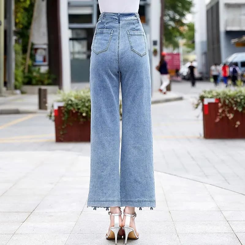 2023 Vintage Vintage Hollowed-out Flower Lace Stitching Women Jeans Summer Cool Trousers Casual High Waist Wide Leg Pants Style - image 6