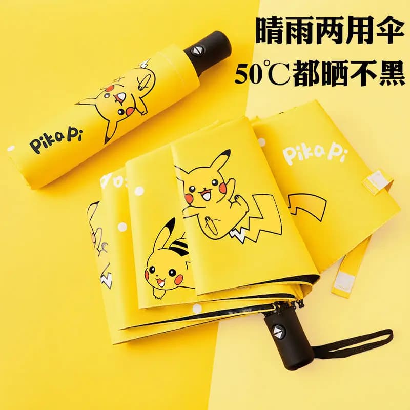 Hot Sale Pikachu Automatic Folding Umbrella Dual Use for Sun Rain UV Protection Ins Style Portable Parasol for Female Students