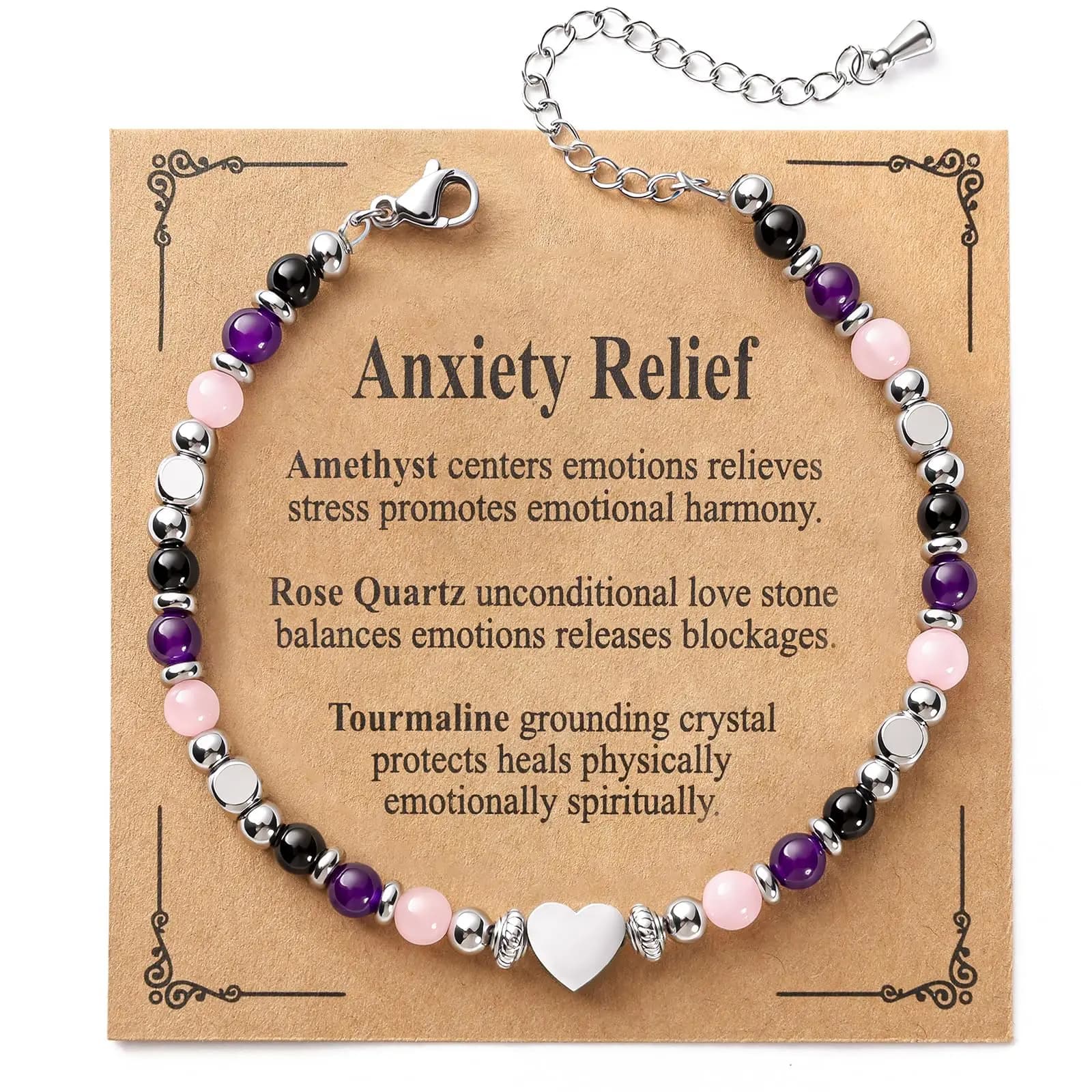 Jardme Natural Healing Crystals Stainless Steel Bracelets for Women Anxiety Relief Luck Kalm Inspirational Spiritual Jewelry - image 6