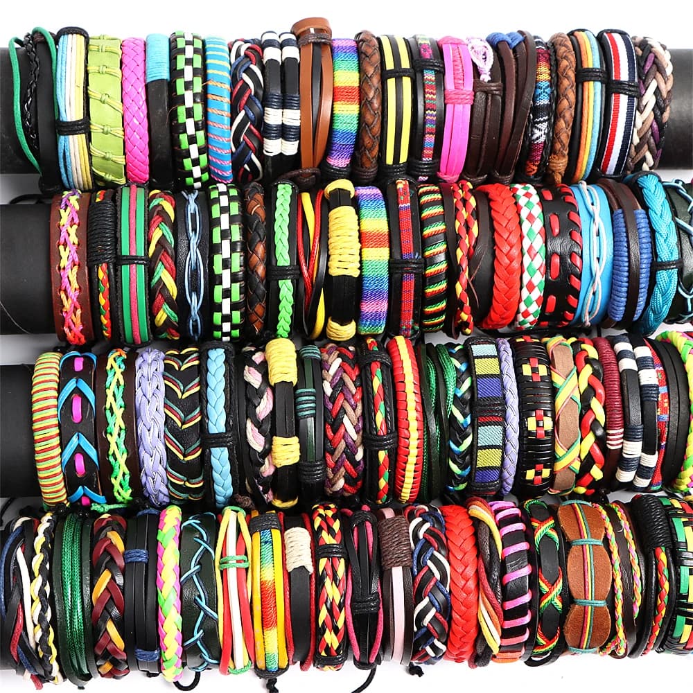 Wholesale Bulk 50Pcs/Lot Handmade Cuff Wrist Leather Bracelets For Men Women Jewelry Gifts Mix Styles Size Adjustment - image 5