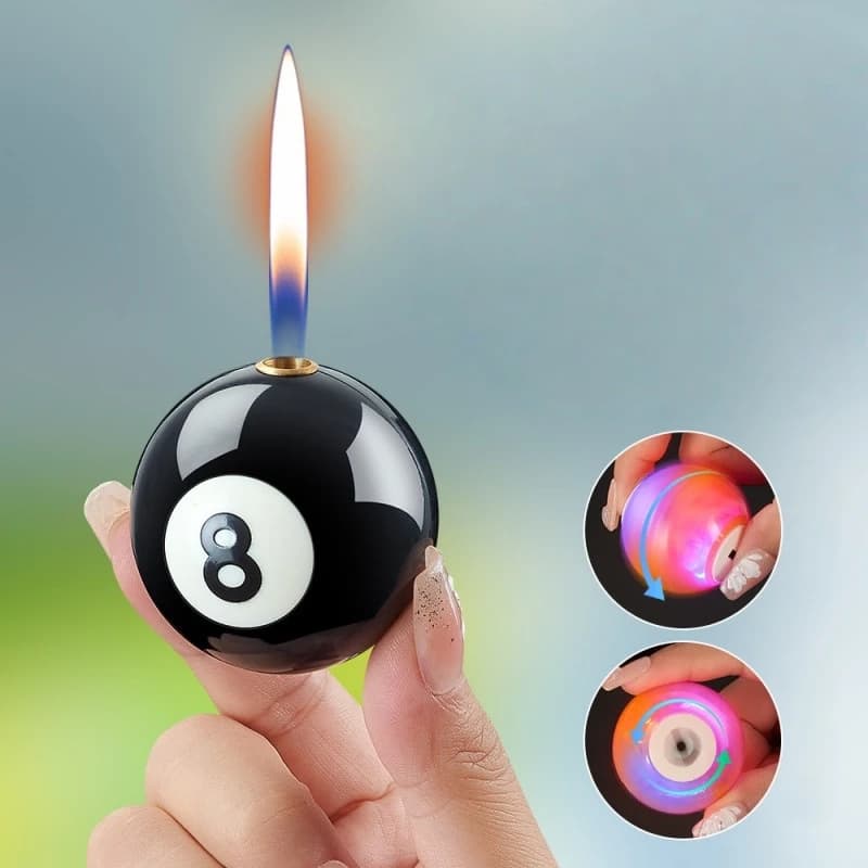 New Billiards Shaped Luminous Rotating Inflatable Lighter Keychain Personalized Men's Smoking Cool Gift Cigarette Accessories