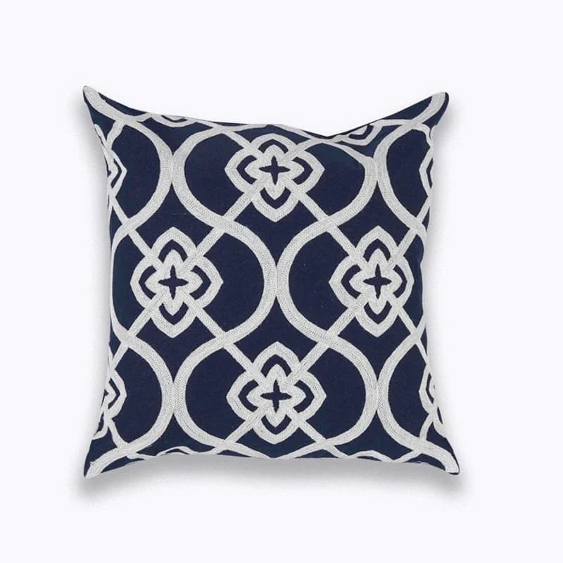 Home Decor Embroidered Cushion Cover Navy/White Pillowcase Canvas Cotton Square Embroidery Pillow Cover 45x45cm Quatrefoil - image 5