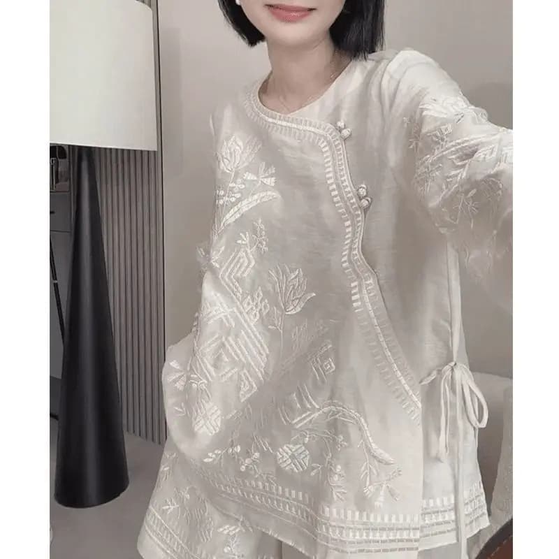 New Chinese Style National Style New High-end Thin Top Versatile Casual Suit Women's Shorts Two-piece Set High Appearance Level - image 3