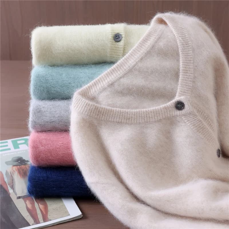 Autumn And Winter Women's Round Neck Mink Cashmere Knitted Cardigan Solid Color Button Wool Knitted Coat Temperament Sweater - image 3