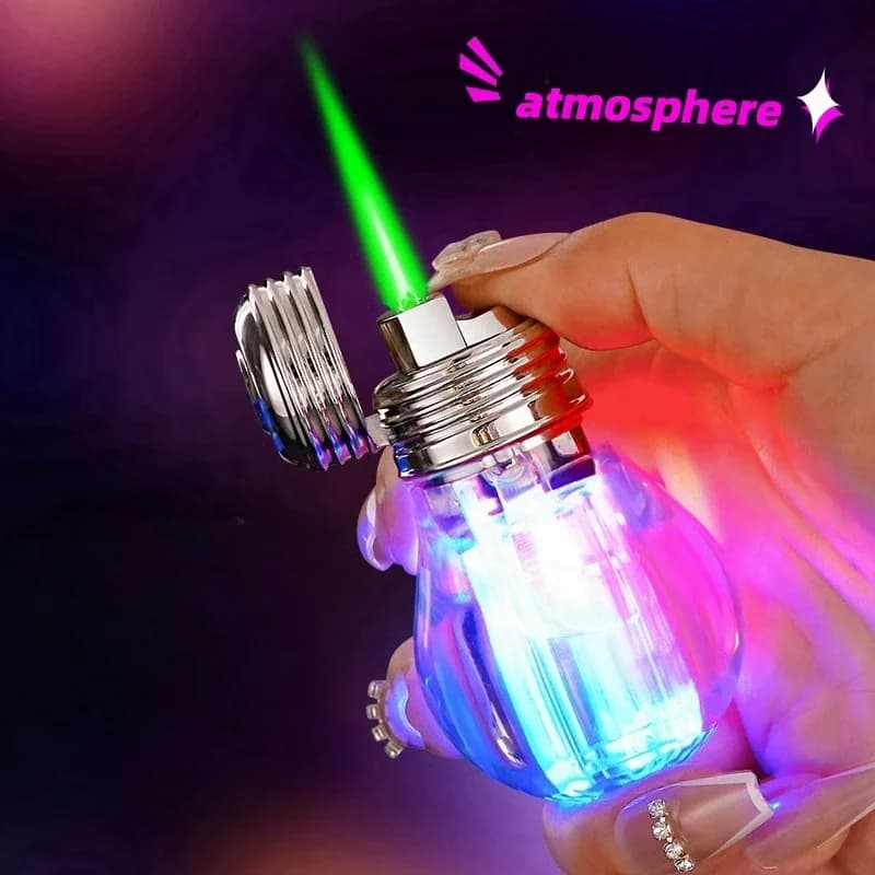 New Green Flame Transparent Body Electric Butane Gas Lighter with Colorful Lights Windproof Jet Torch Lighter Cool Lighter Gift - image 3
