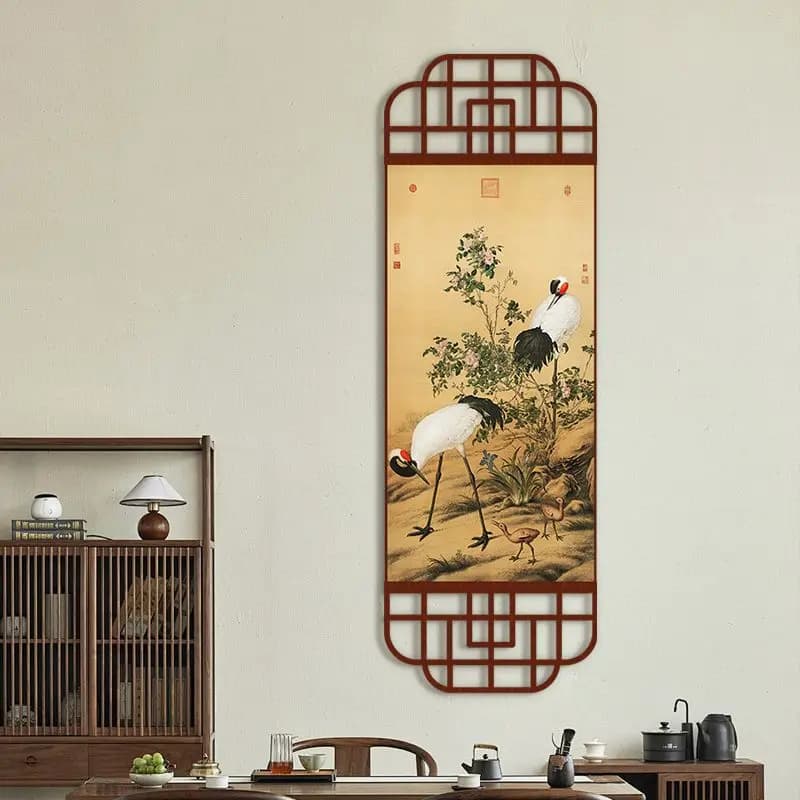 Pine Plum Crane Tapestry Wall Hanging, Vertical Scroll Chinese Ink Canvas Art for Living Room Dining Study Corridor House Decor - image 4