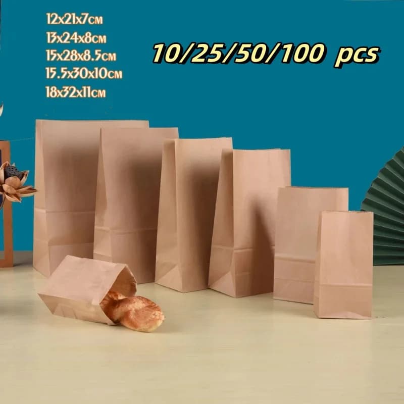 10/25/50/100 Brown Kraft Paper Bags, Food, Vegetable, Candy, Lunch Bags, Multi-size Universal!