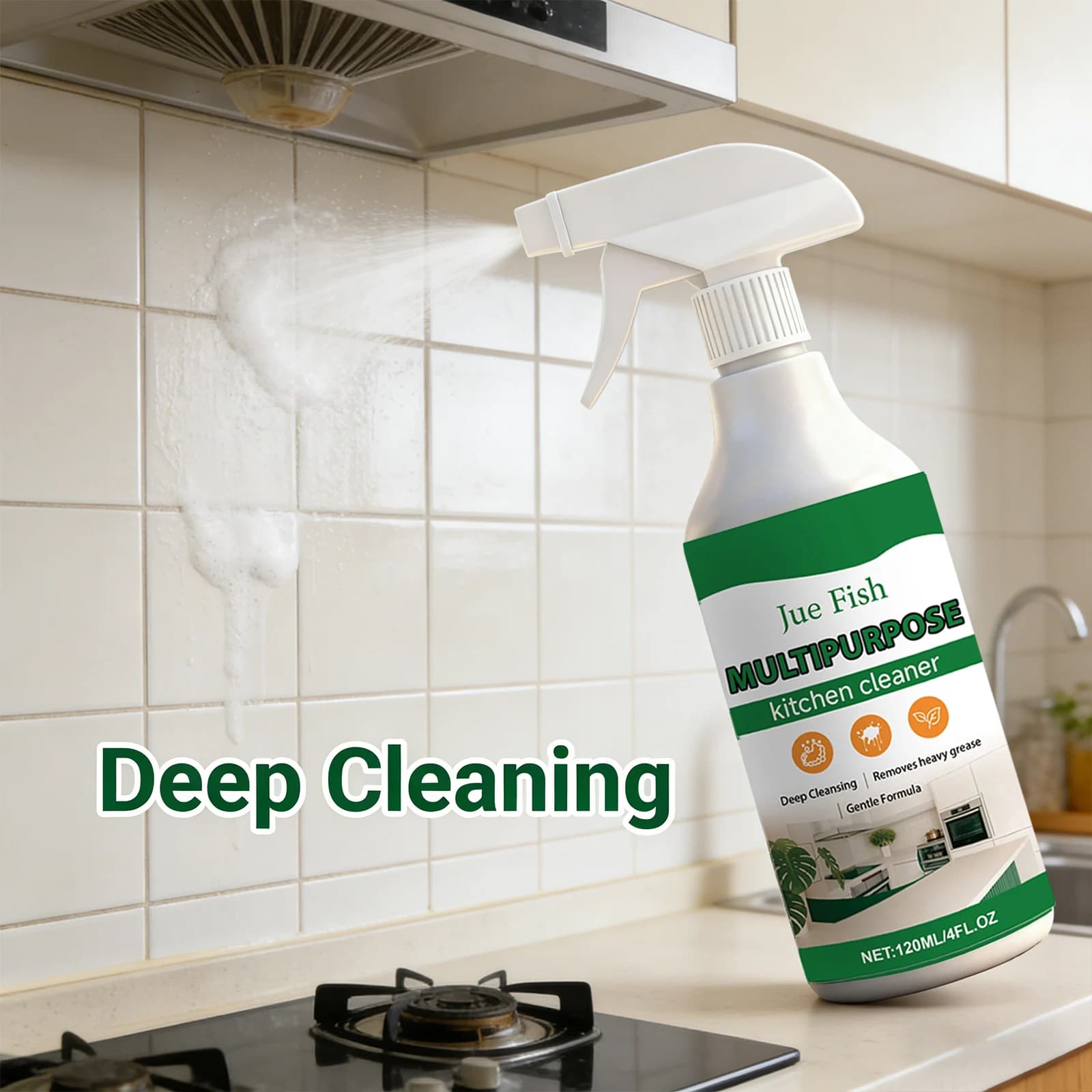 Jue-Fish Multi Purpose Kitchen Cleaner Deep Cleaning Range Hood Remove Heavy Grease Gentle Formula Powerful Stove Cleaning Spray - image 4