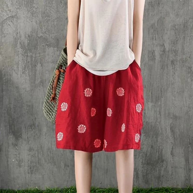 Summer New Cotton Linen Vintage Printing Half Length Pants Ladies Loose Casual All-match Fashion Lace Up Wide Leg Shorts Women - image 3