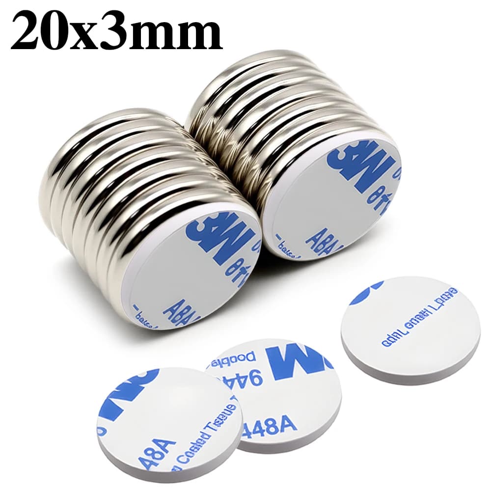 20x3mm N35 Super Strong Neodymium Magnet Round With Double-sided Adhesive NdfeB Powerful Permanent imans Refrigerator Magnets