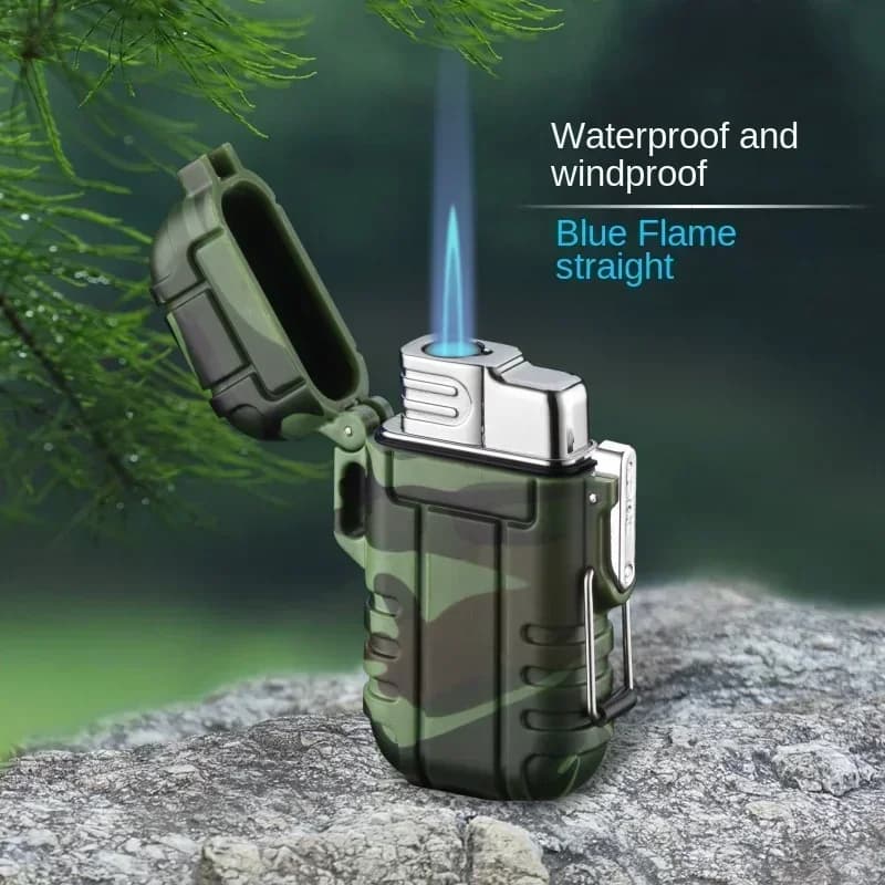 Outdoor Waterproof Lighter with Lanyard Portable Blue Flame Jet Lighter Butane Turbo Cigar Lighter Camping Wading Men's Gadgets - image 3