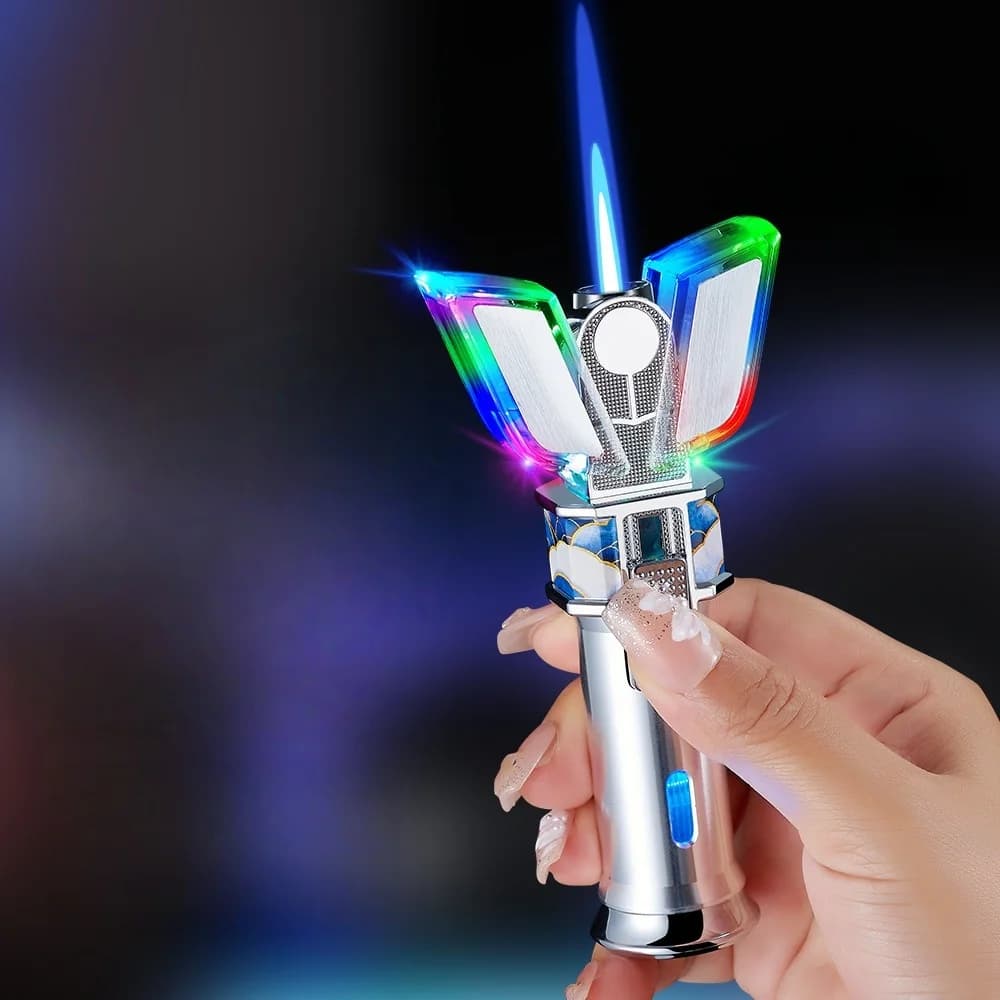 New Fashionable Divine Light Rod Gas Electric Dual Use Lighter Windproof LED Color Light Butane Inflatable USB Lighter