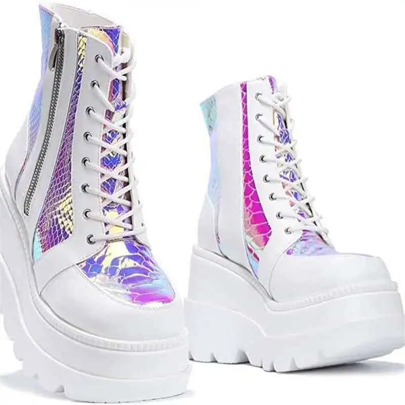 2023 New Autumn and Winter Women's Platform Boots High Top Side Zipper Boots Punk Style Thick Sole Large High Heel Women's Shoes - image 4
