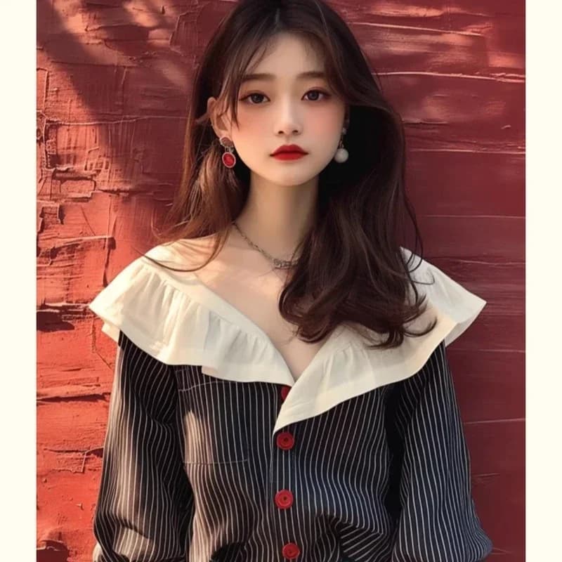 Vintage Women's Shirts Spring/summer New Chiffon Striped Women Blouses Loose Long Sleeve Top Ruffles Korean Clothing Sales - image 4