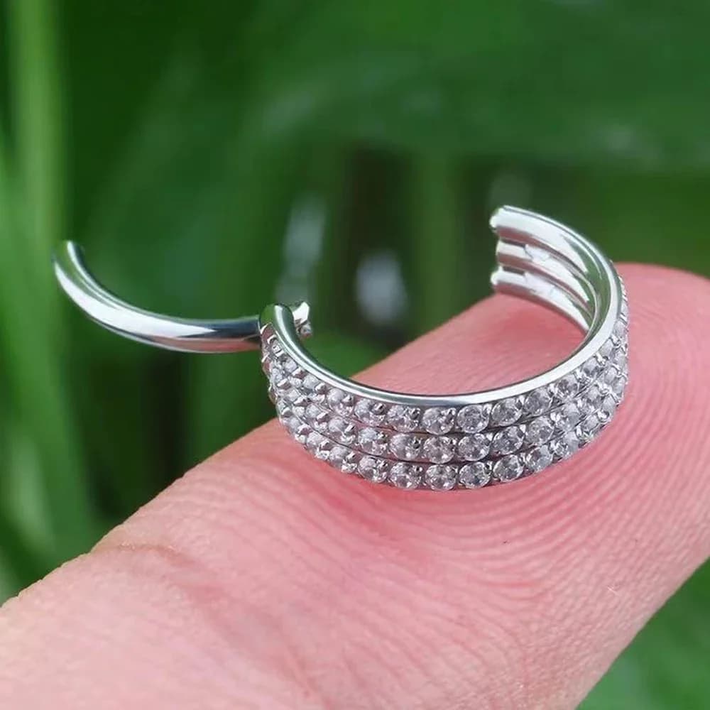 F136 Titanium Piercing Double Layered Triple Stack Hinged 16g Zircon Nose Ring Helix Cartilage CZ Small Cartilage Septum Clicker - image 4
