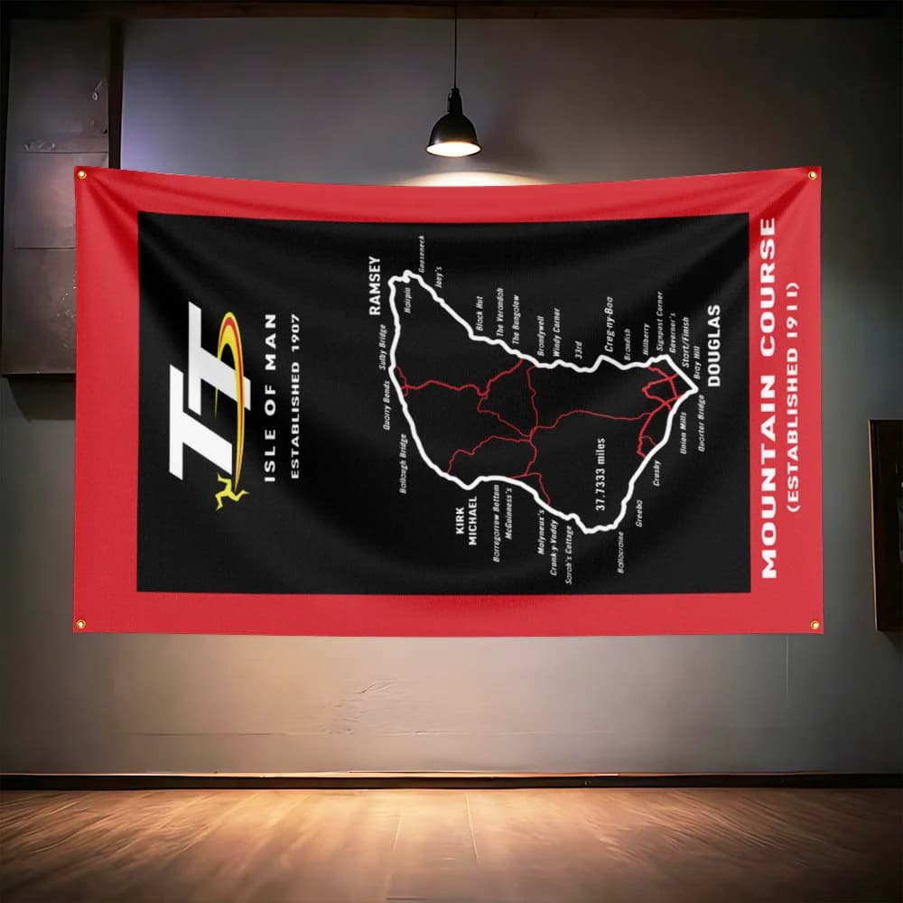 TT Isle Of Mans Racing Fans Flag 3x5ft 90x150cm For Moto Road Race Garage Decor Banner - image 3