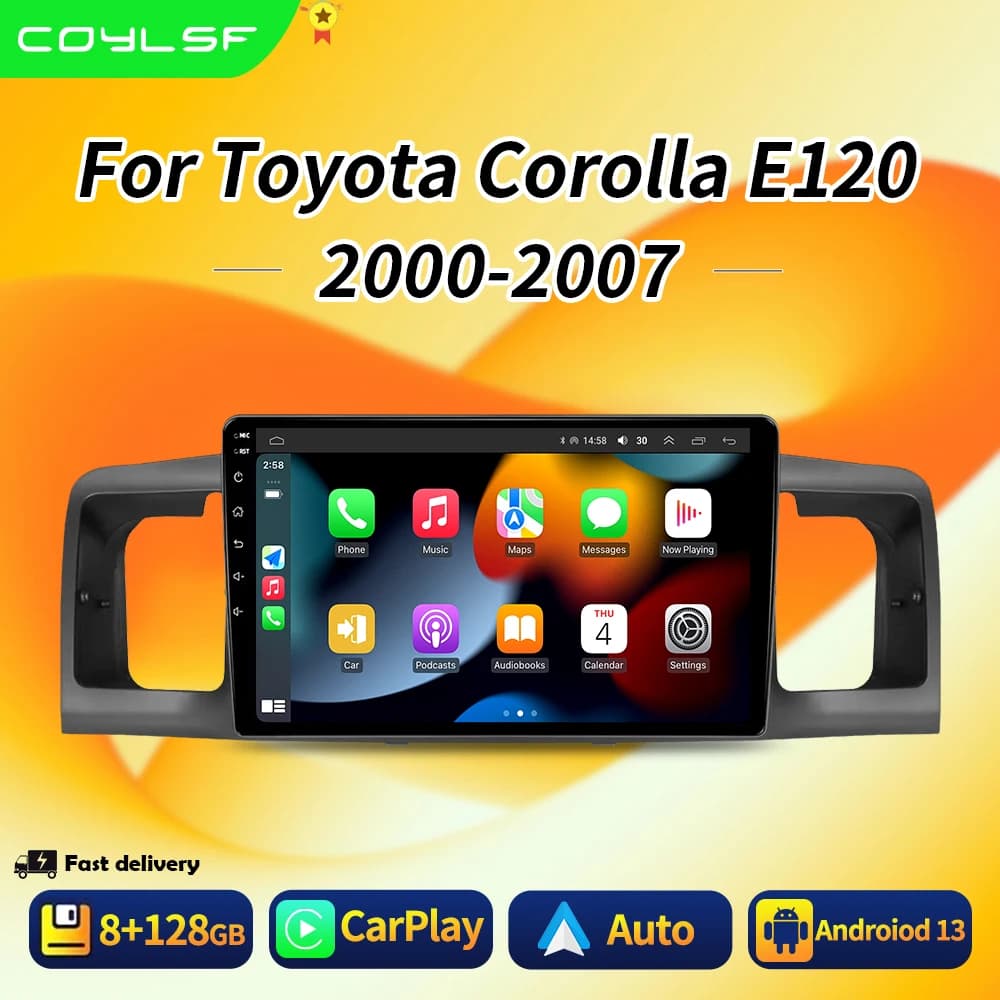2Din Car Radio Multimedia Player For Toyota Corolla E120 E130 2000-2004 Android 16 GPS Navigation Stereo Head Unit Carplay