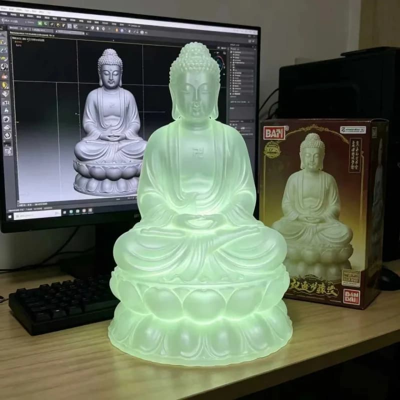 3D Printed Luminous Buddha Statue Ornament Meditation Decor Home Car Desktop Night Pearl Shining Gift