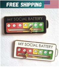 Funny Social Battery Slider Pin – 7-Mood Expression Badge, Cute Interactive Pin