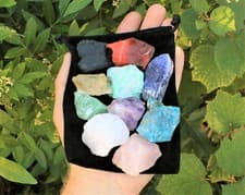 Beginners Crystal Kit 10 pcs in Velvet Pouch: Most Popular Rough Stones LARGE - image 2