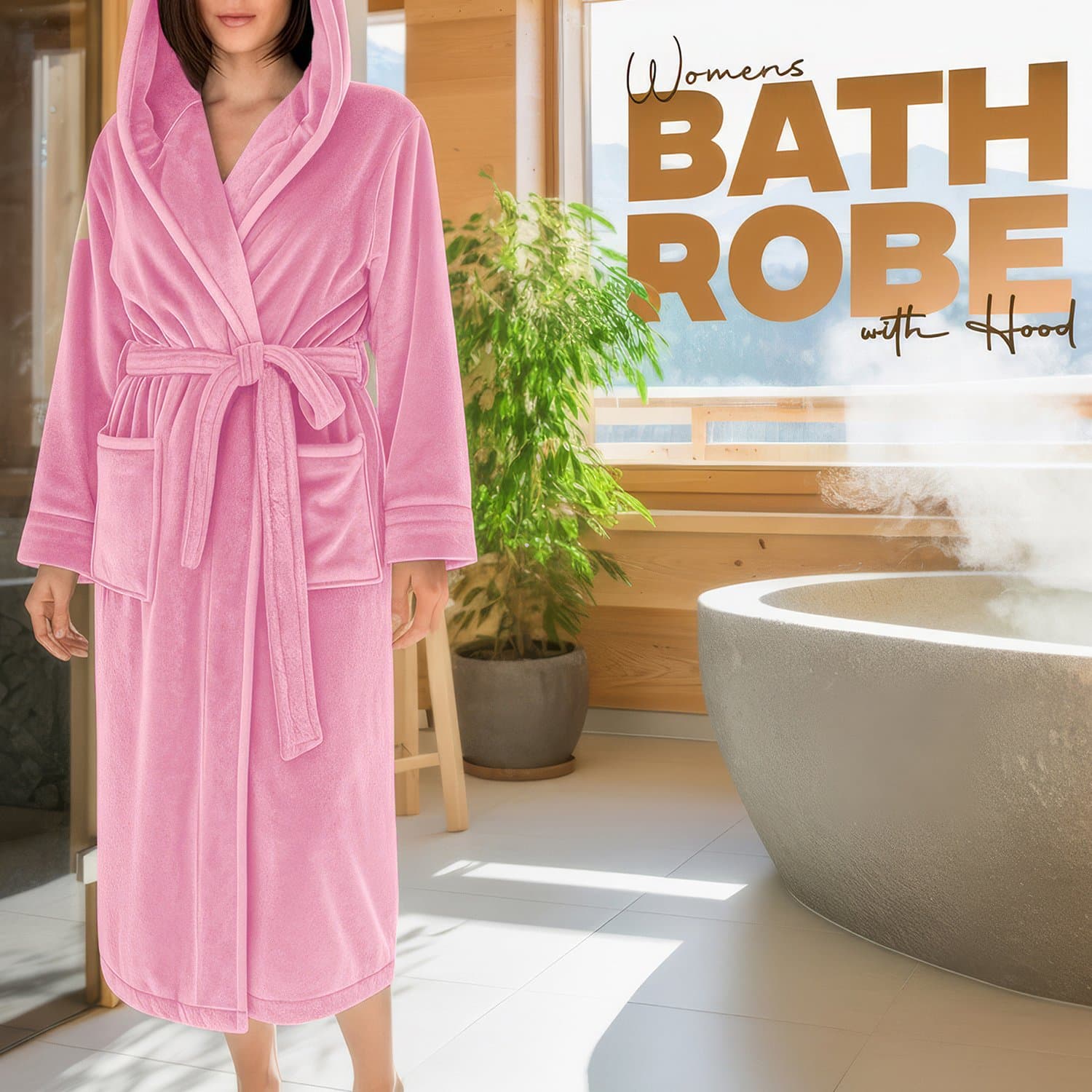 NY Threads Luxury Women'S Plush Fleece Bathrobe – Super Soft Hooded Dressing Gown with Adjustable Waist Tie and Deep Pockets – Comfortable Wrap-Collar Loungewear and Nightwear – Ideal as a Christmas Gift