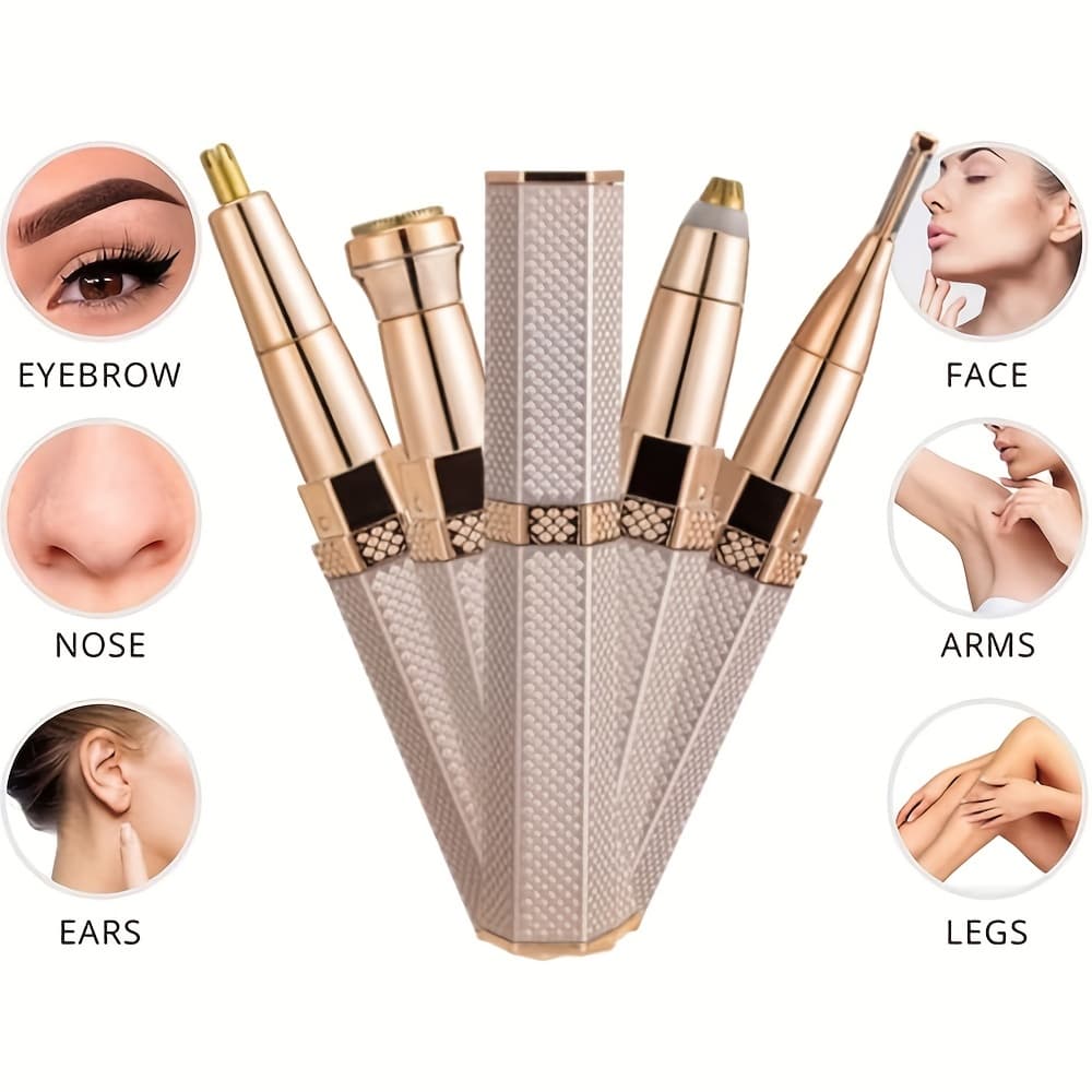 4 In 1 Facial Electric Shaver For Women Full Body Epilator Rechargeable Painless Eyebrow Nose Bikini Hair Trimmer