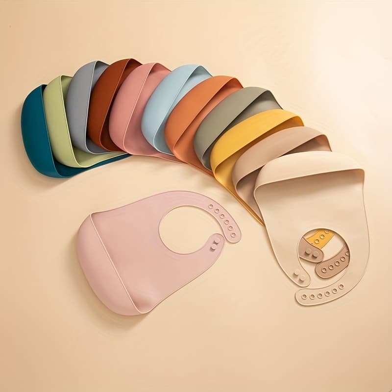 1pc Silicone Baby Bibs Infant Solid Color Bib Soft Adjustable Children Feeding Cloths for Babies Additions