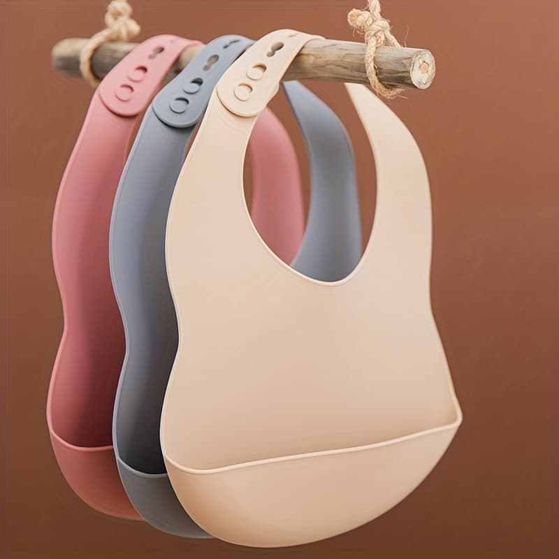 Baby Soft Bib, Simple Plain Color Blank Pattern Adjustable Size Silicone Bib for 1 Year Old +, Christmas, Halloween, Thanksgiving Day Gift Easter Gift