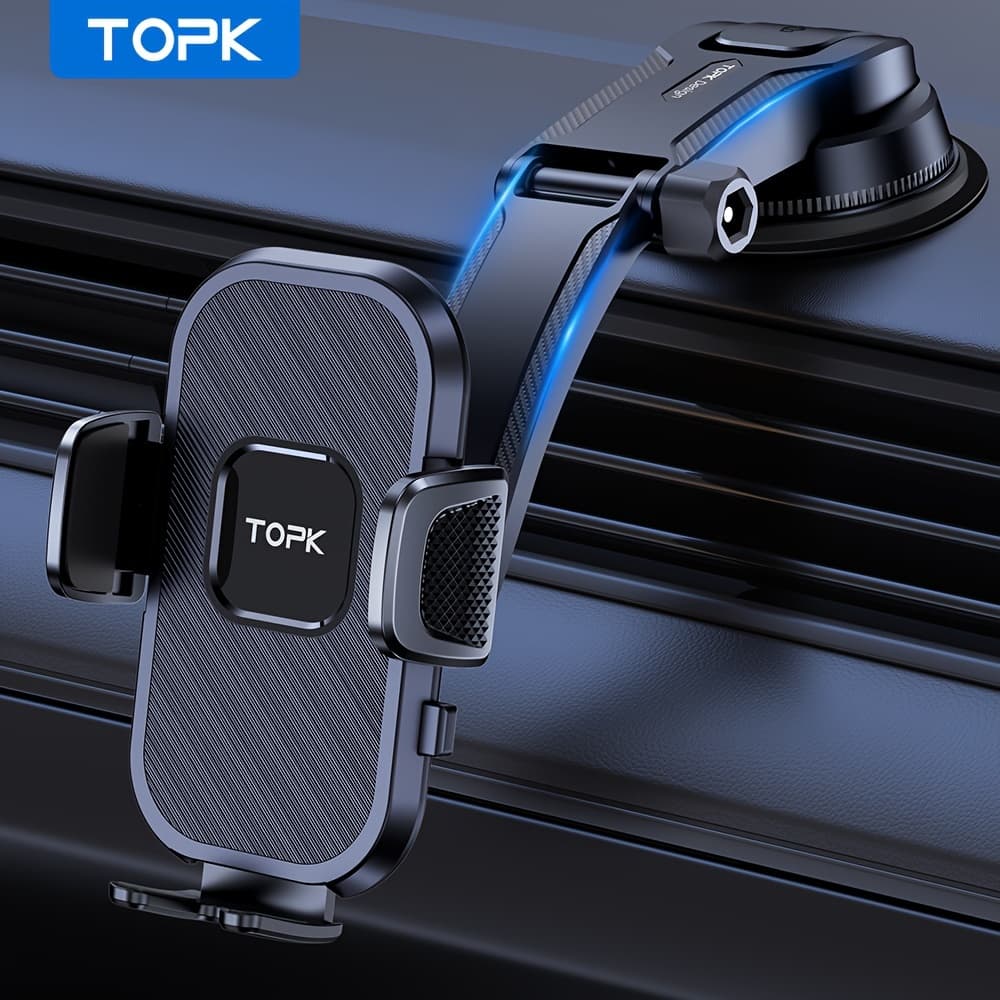 D38-C Car Phone Holder Mount by TOPK, Enhanced Adjustable Cell Phone Holder for Car Dashboard, Works with All Phones in Both Horizontal And Vertical Positions