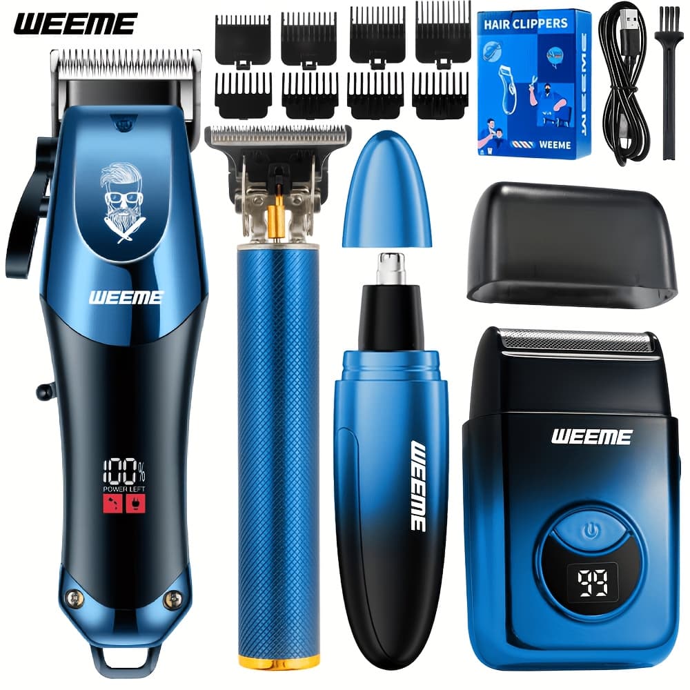 4pcs Set Men'S Electric Hair Trimmer | Nose Hair Trimmer And Shaving Kit, Wireless USB Charging, Lithium Battery, Professional Grooming