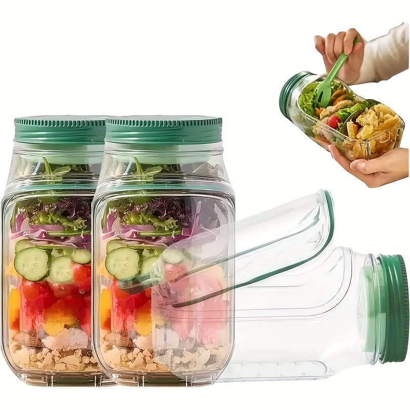 1/2/4pcs Salad Mason Jar Side Open 1-Pack - Leakproof Vertical Layering Salad Jars with Built-In Dressing Containers, Reusable & Portable Lunch Containers for Office, Picnic & Travel